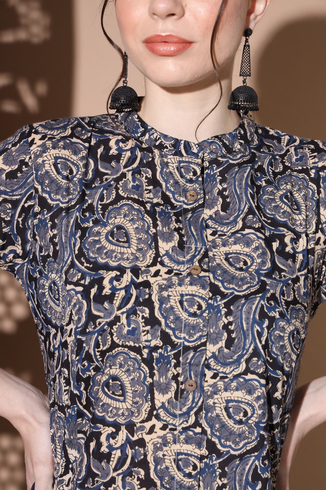 Navy Blue & Beige Abstract Floral Printed Kurta with Palazzo Set