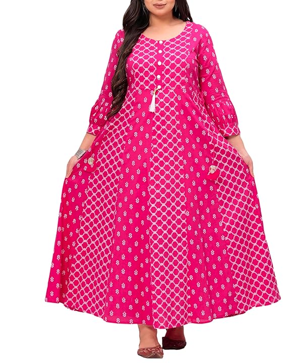 Women's Pink Printed Anarkali Maxi Dress