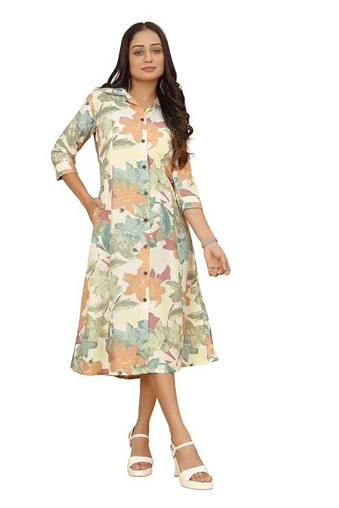 Women's Floral Printed Shirt Dress Kurti
