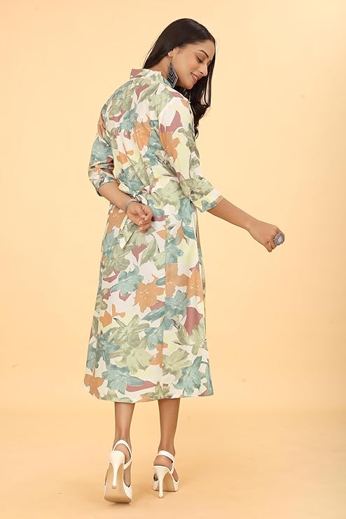 Women's Floral Printed Shirt Dress Kurti