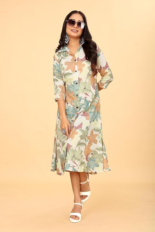Women's Floral Printed Shirt Dress Kurti