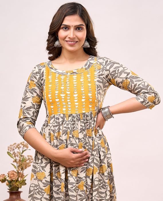 Ethnic Motifs Printed Maternity Fit & Flare Midi Dress